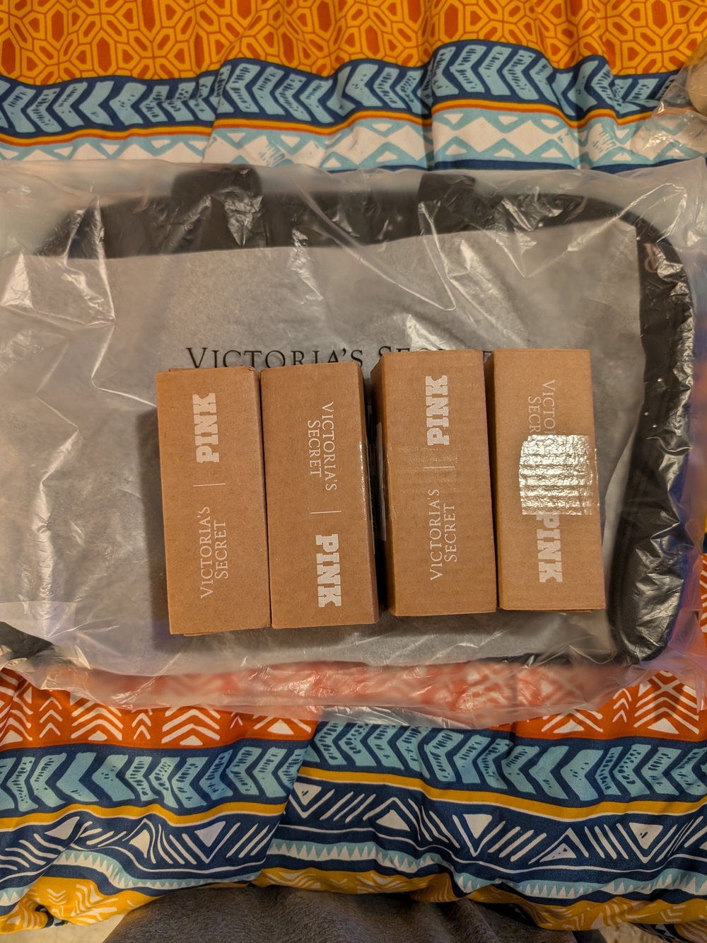 Victoria's Secret Black/Gold Logo Tote with 4 Boxed VS Perfume Set Travel Size
